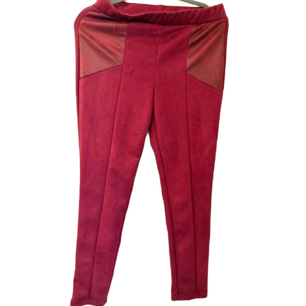 Trinity Faux Suede Pants Size M Burgundy Slim Fit Stretch Pull On